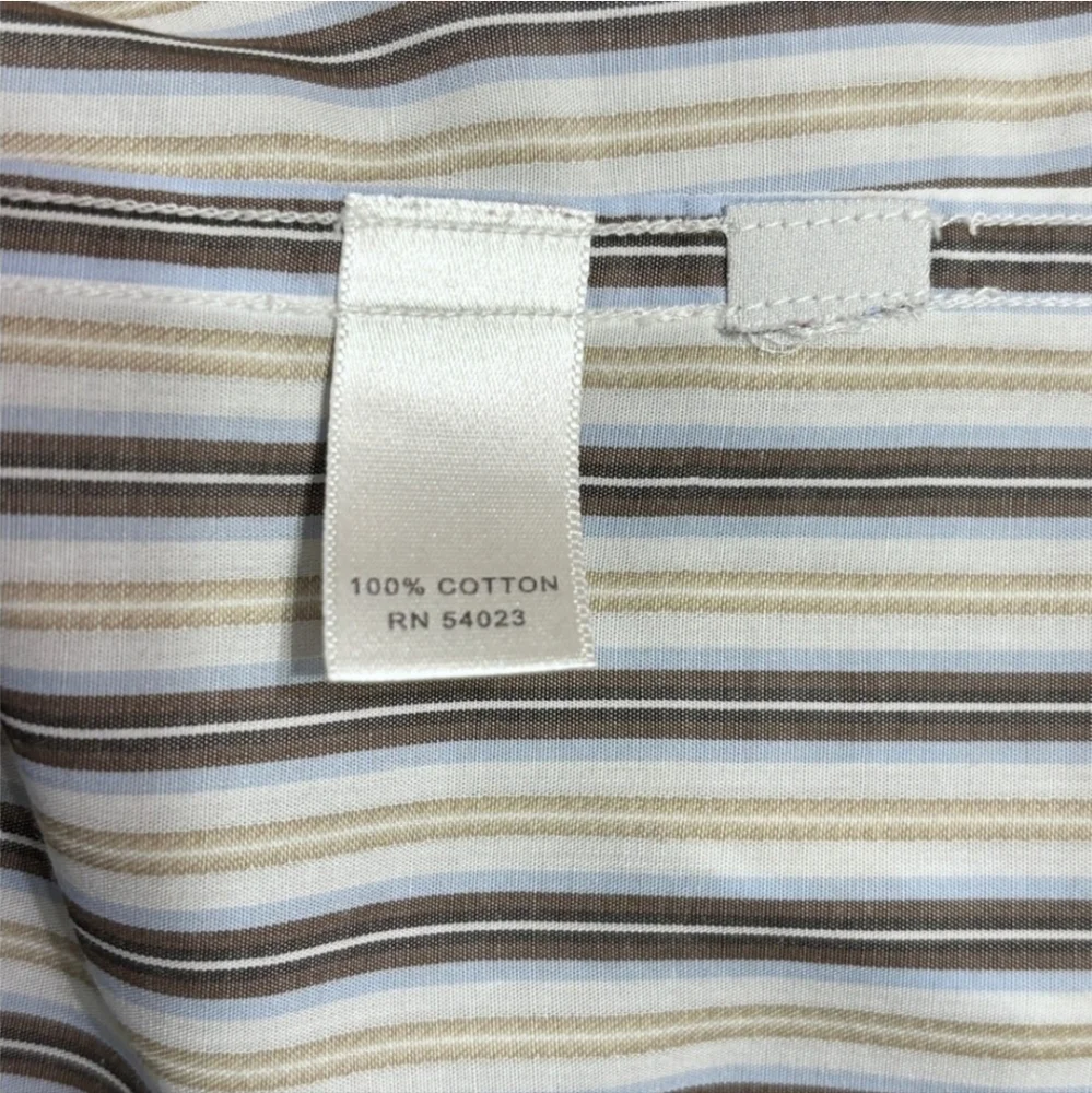 BANANA REPUBLIC Tan & Blue Striped Oxford Cotton Button Front Dress Shirt